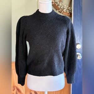 Madewell Metallic Black Crew Neck Sweater with Statement Puff Sleeves size S